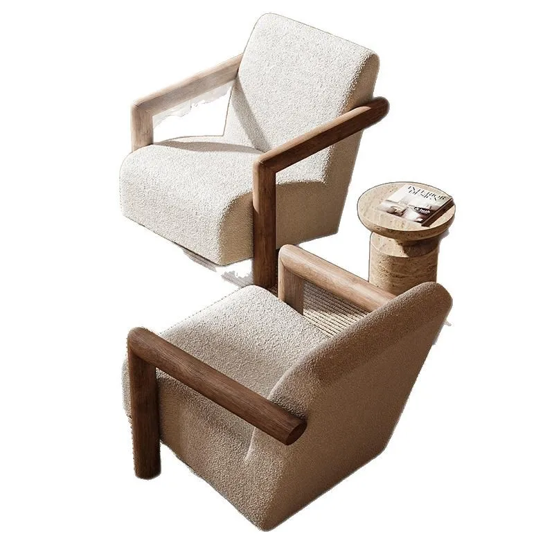 

Wabi-sabi antique teddy velvet single sofa chair living room balcony solid wood leisure chair designer tiger chair