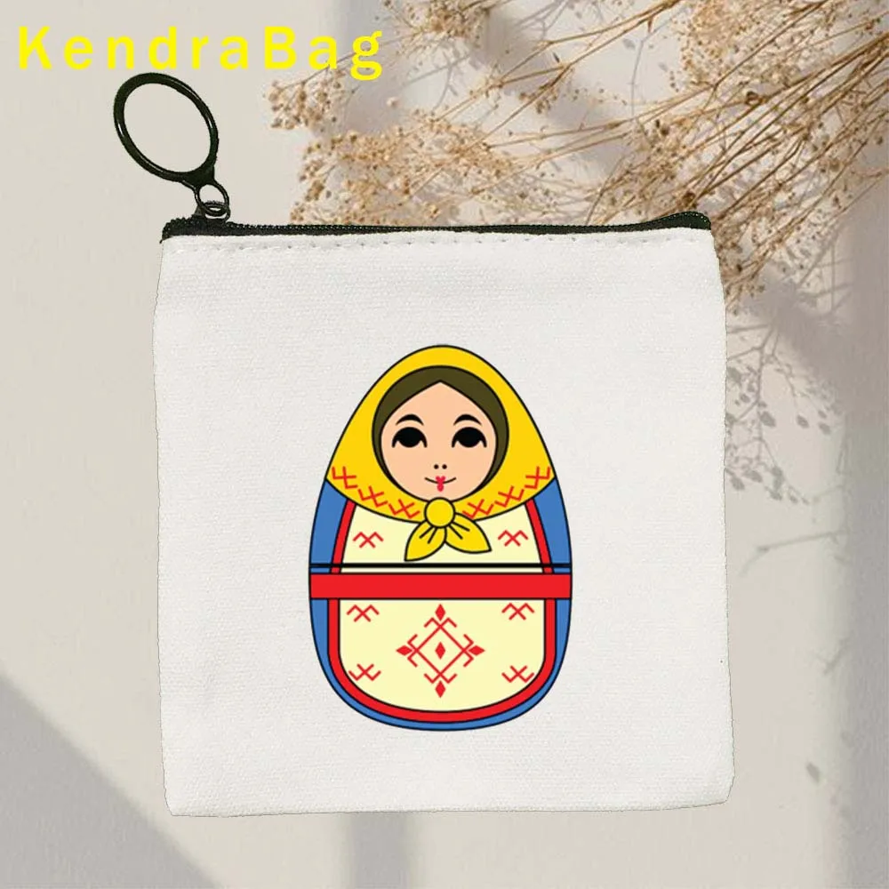 Moscow Matryoshka Russian Gifts Nesting Dolls Russia Flag CCCP Soviet Union Key Coin Purse Wallet Canvas Bags Pouch Cotton Bags