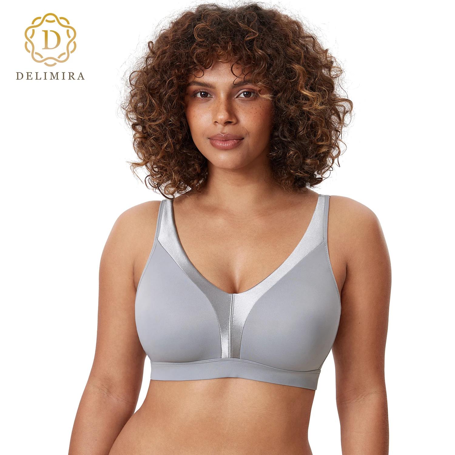 DELIMIRA-Soutien-gorge sans armatures pour femme, soutien-gorge grande taille, sans armatures, couverture complète, lisse, confortable, sans