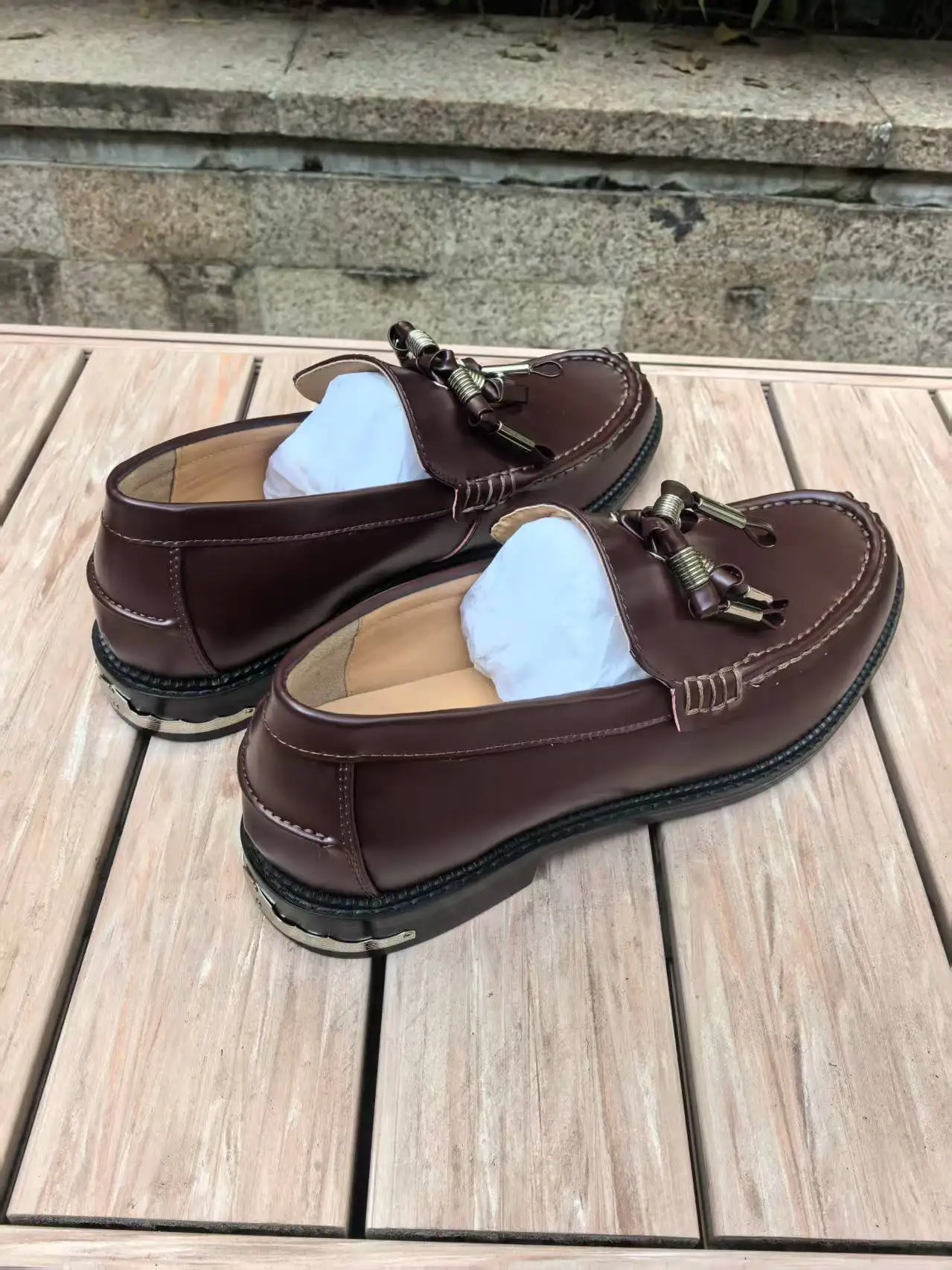Brown Round Head Male Loafers Cover Heel Slip on Men Shoes Fashion Metal Buckle Flats Fall Dress Shoes