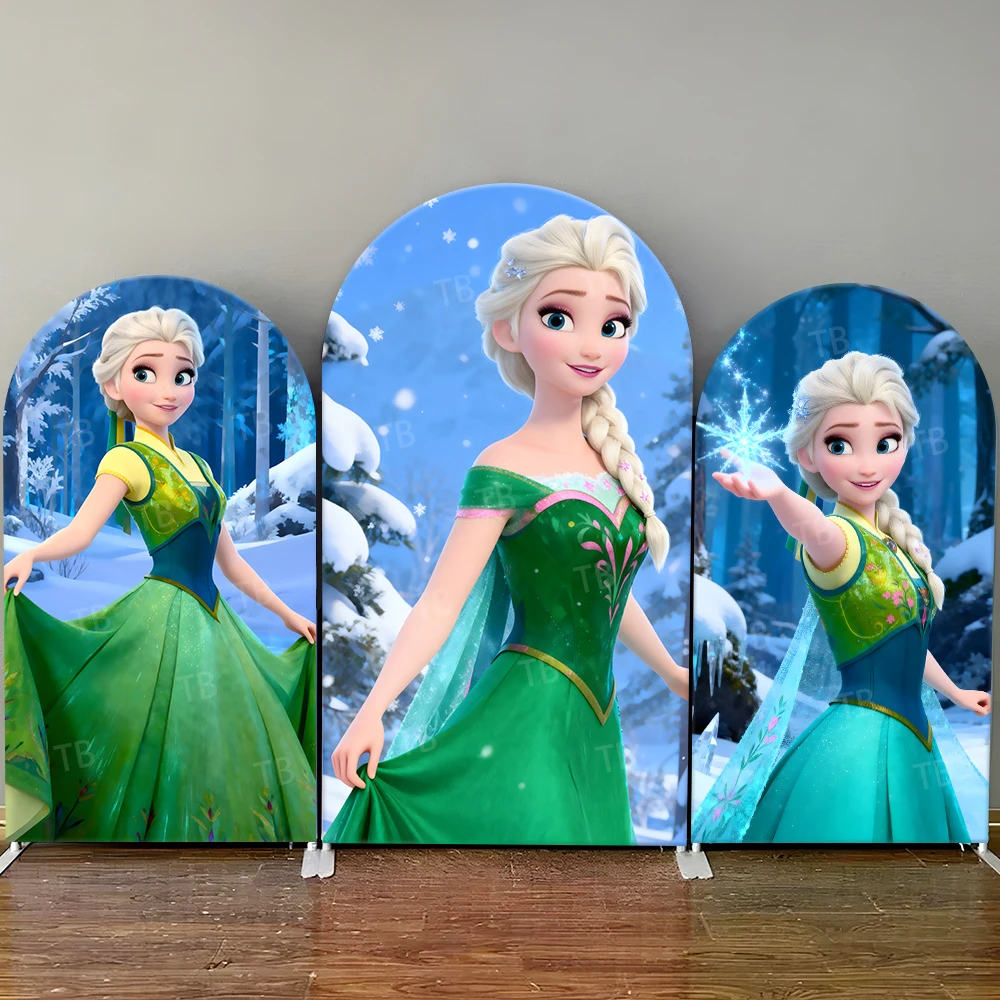 

Frozen Elsa Green Dress Arch Backdrop Cover Snow Forest Theme Girls Party Decor Photo Booth Supplies