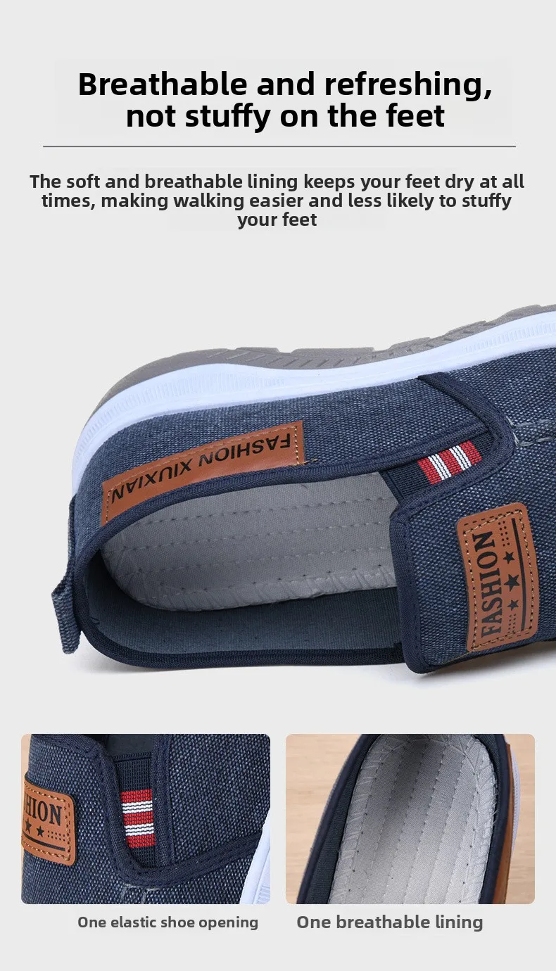 Herren-Slipper aus Canvas, lässige Freizeitschuhe, rutschfeste, dicke Sohle, bequeme Sneaker zum Gehen, leichte Alltagsschuhe für den Außenbereich. – Detail 5