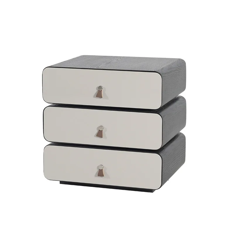 LHM   light luxury rotating bedside table, modern simple and advanced three-bucket storage bedroom side cabinet