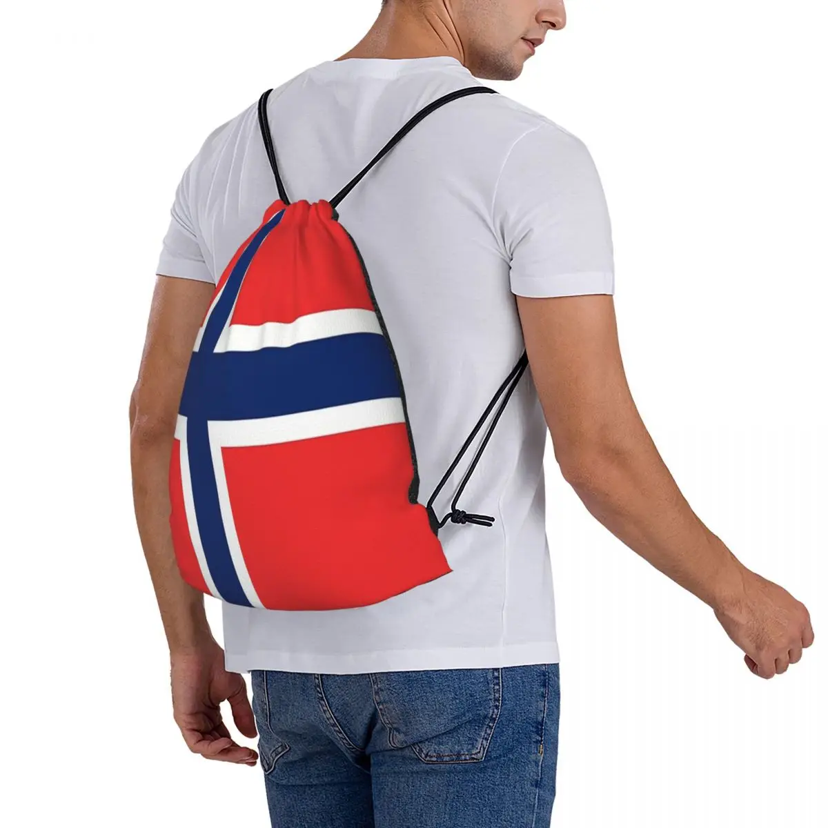 Tas punggung wanita, ransel latihan ransel kain, tas olahraga, tas tali serut bendera Norwegia