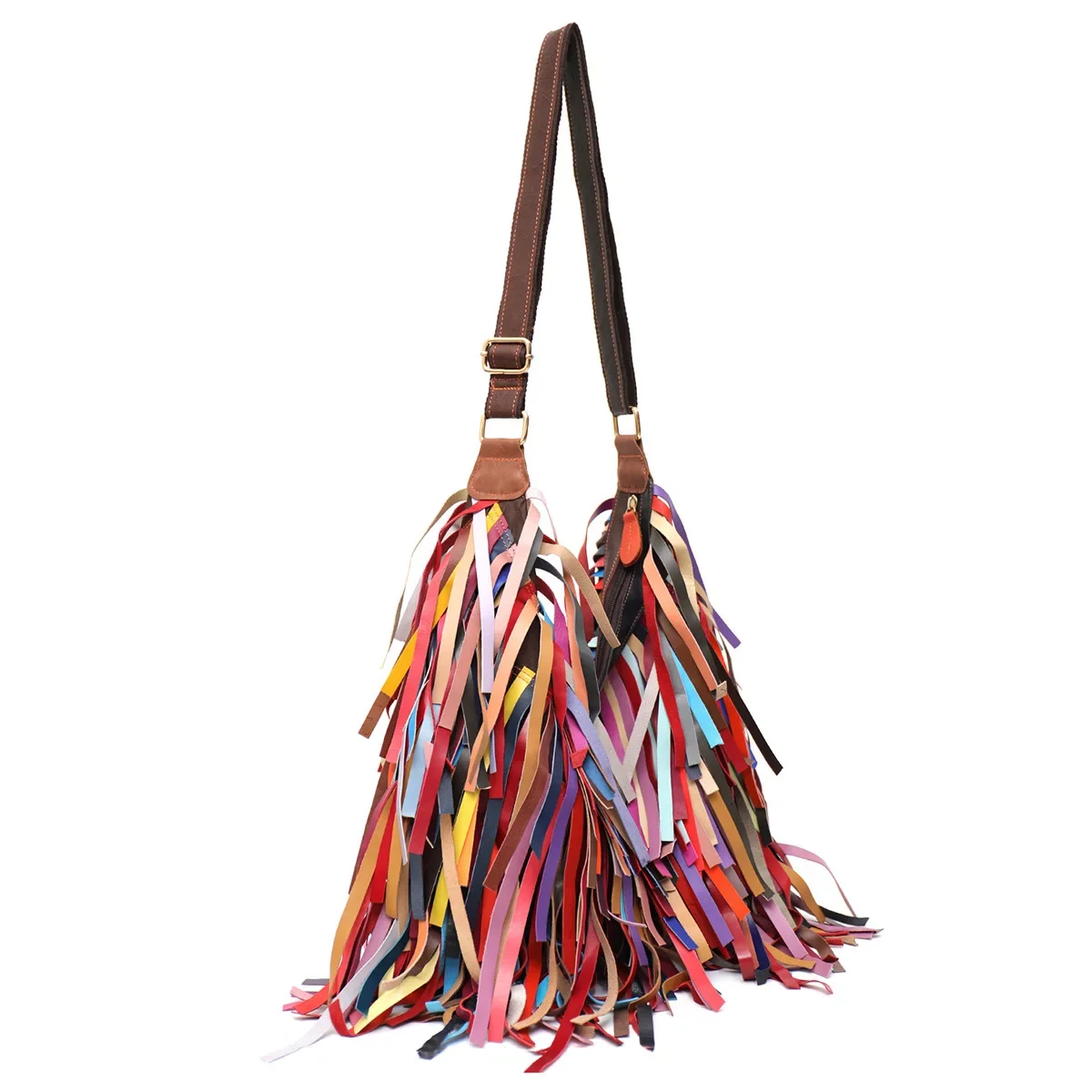 Multicolor Fringe Hobo Bag Boho Ethnic Patchwork Long Tassel Shoulder Crossbody Bag Women Vintage Gypsy Casual Handbag