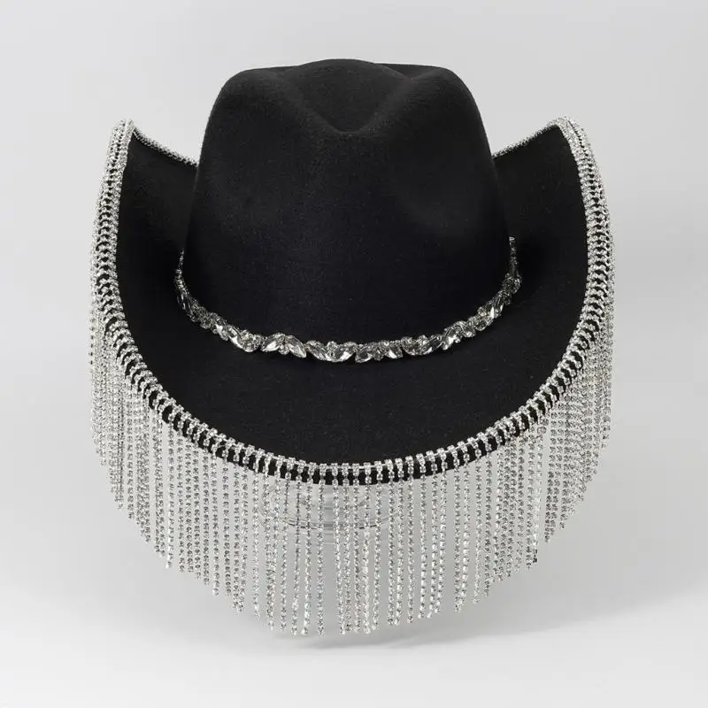 

652F Ковбойская шляпа с блестящими кисточками, рыцарская шляпа для девичника, рыцарская шляпа, универсальная для клубной сцены,