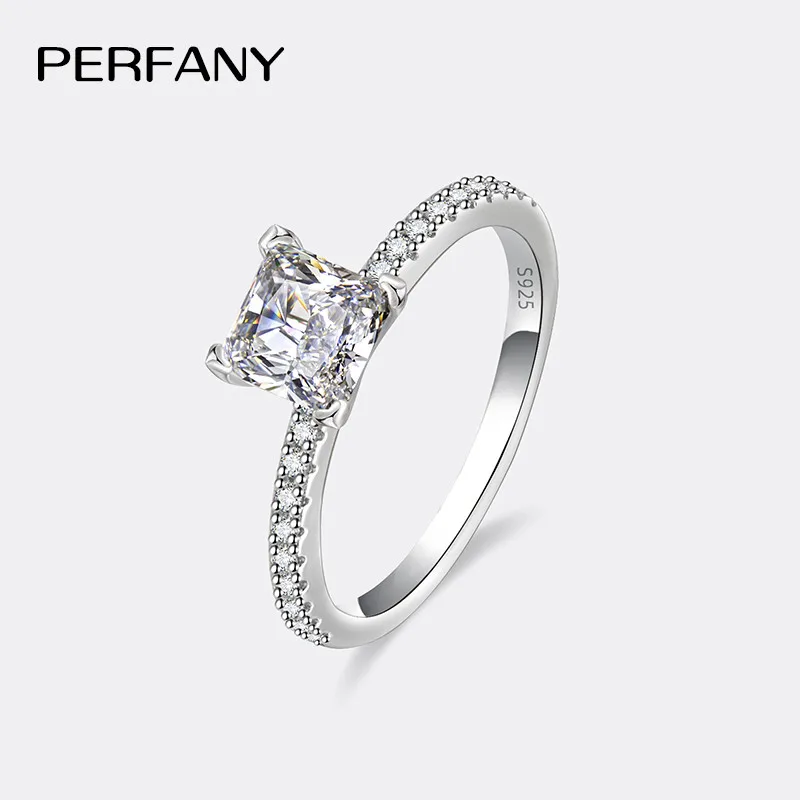 PERFANY 1/2CT Square Cut Moissanite Ring for Women S925 Solid Silver Sparkling Laboratory Diamond Fashion Wedding Jewelry