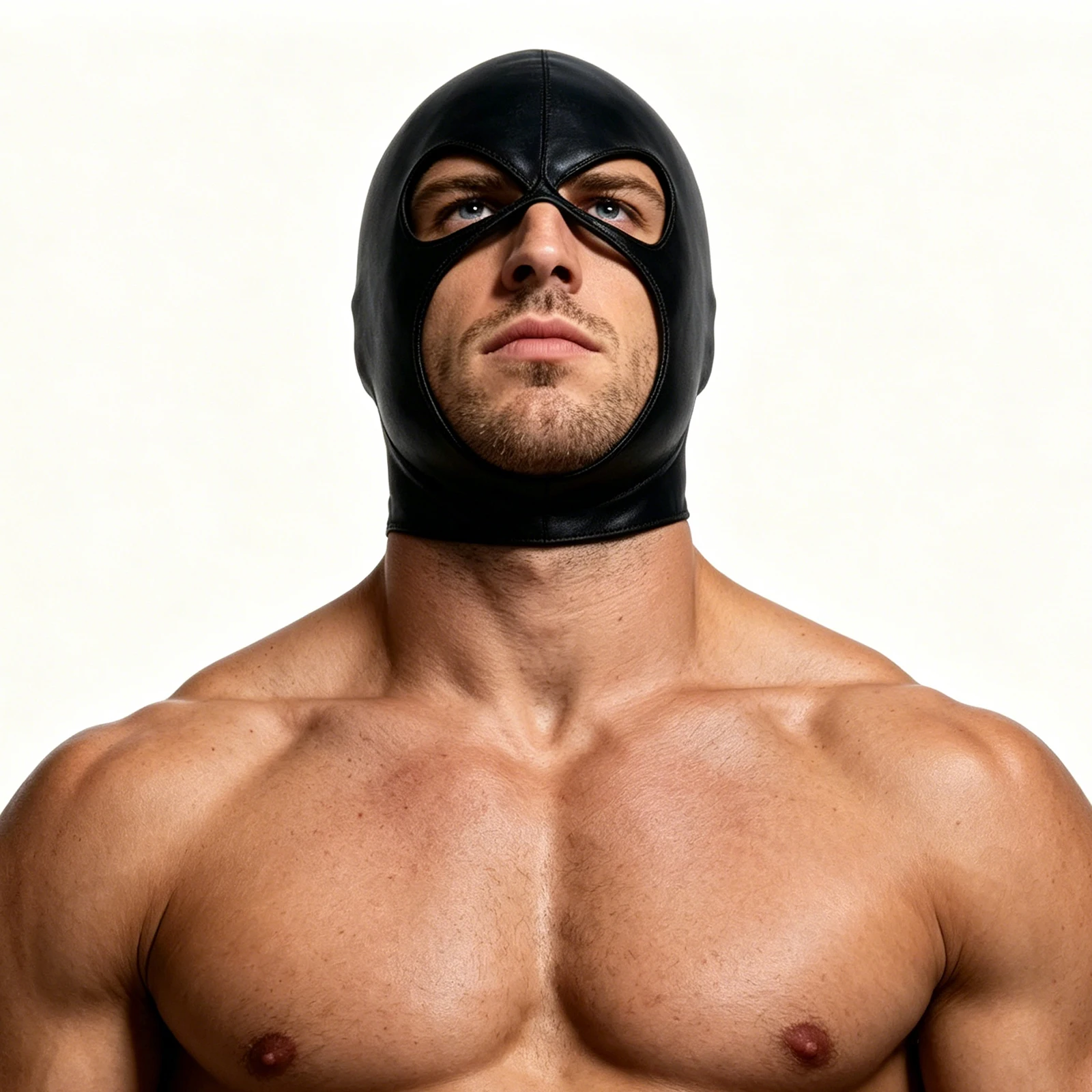 Cosplay Hood Head Faux Leather Mask Men Headgear Wet-Look Black 3 Holes Cover Face Mask CS Halloween Carnival Role Play image 6