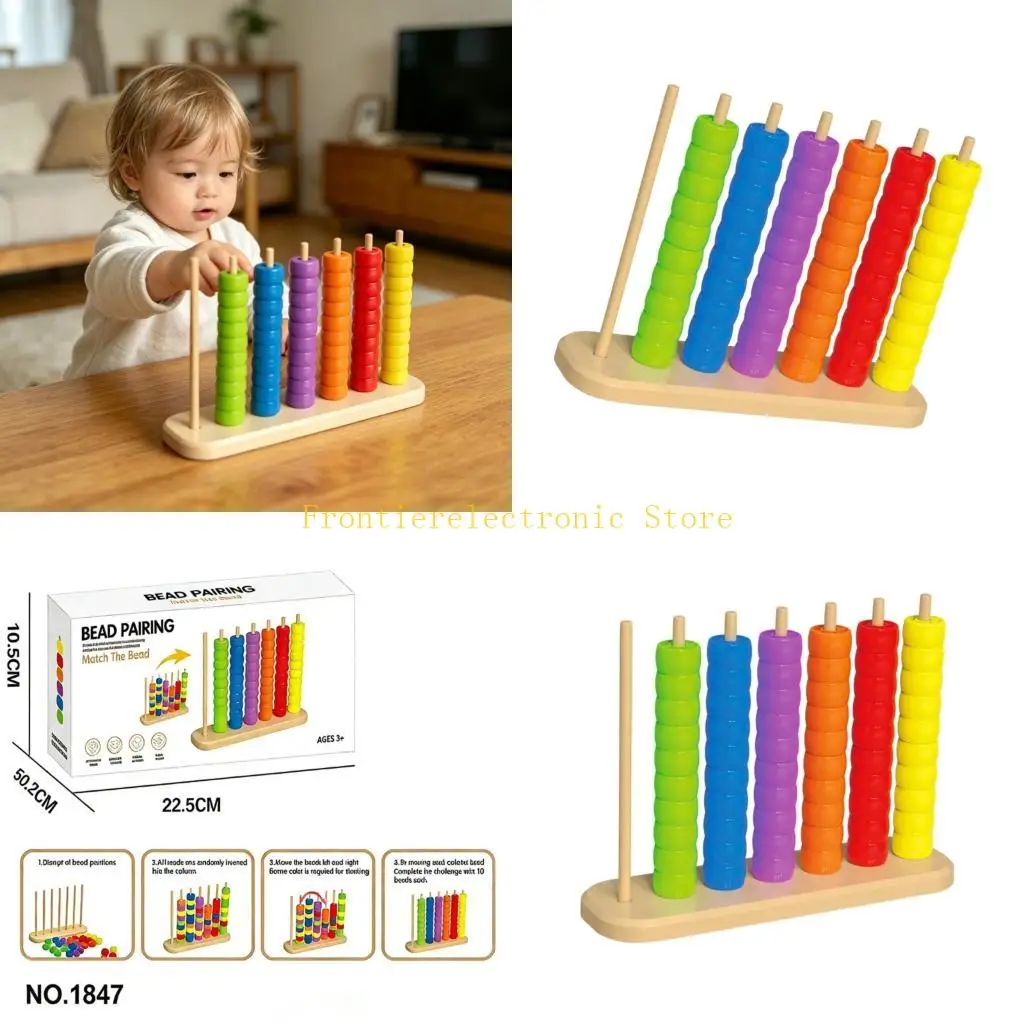G8DB Rainbow Counting Beads Sorting Toy Children Color Matching Game Toy For Preschooler Ages 3+ Color Recognition Training