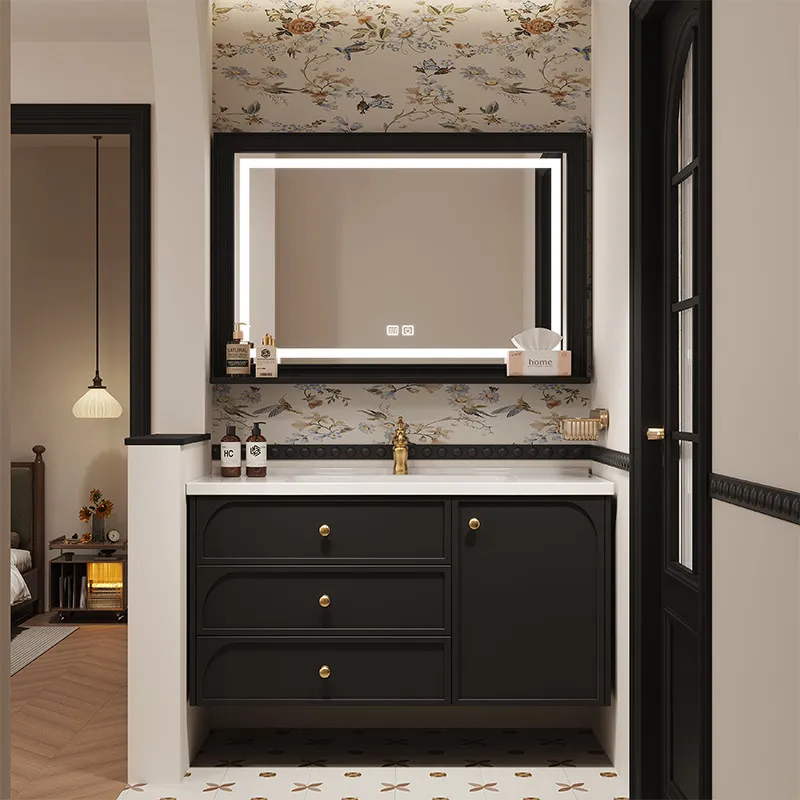 

Solid wood bathroom cabinet combination, integrated ceramic basin, washstand and bathroom cabinet.