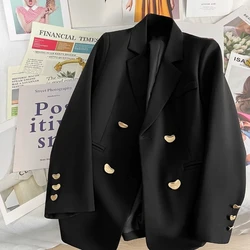 Cappotto Blazer con bottoni d'amore a maniche corte Casual retrò autunno/inverno da donna cappotto monopetto allentato tinta unita da pendolarismo