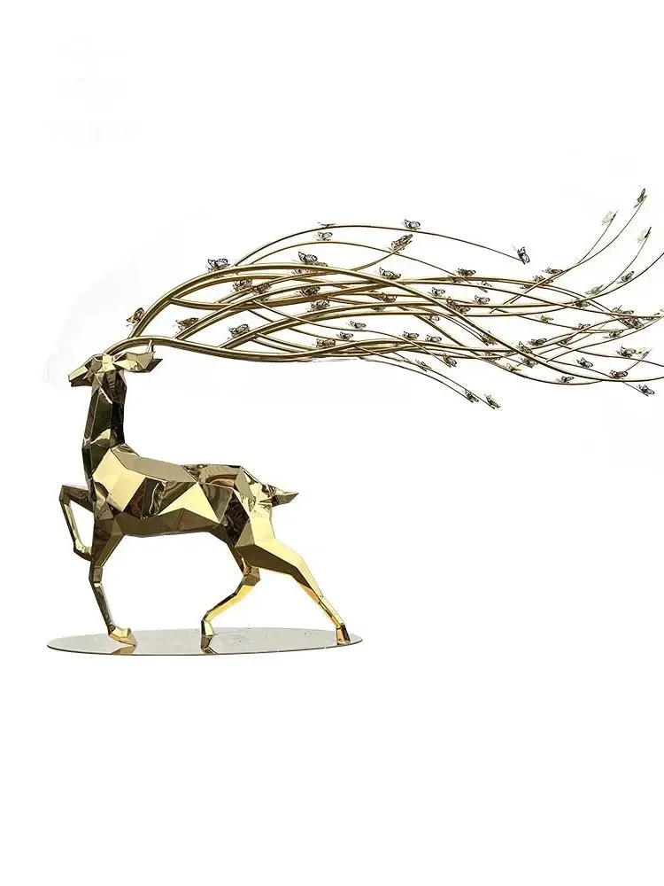 Outdoor Stainless Steel Geometric Abstract Deer Sculpture Hotel  Gallery Water Scenes of Garden Exhibition Hall Floor Decoration