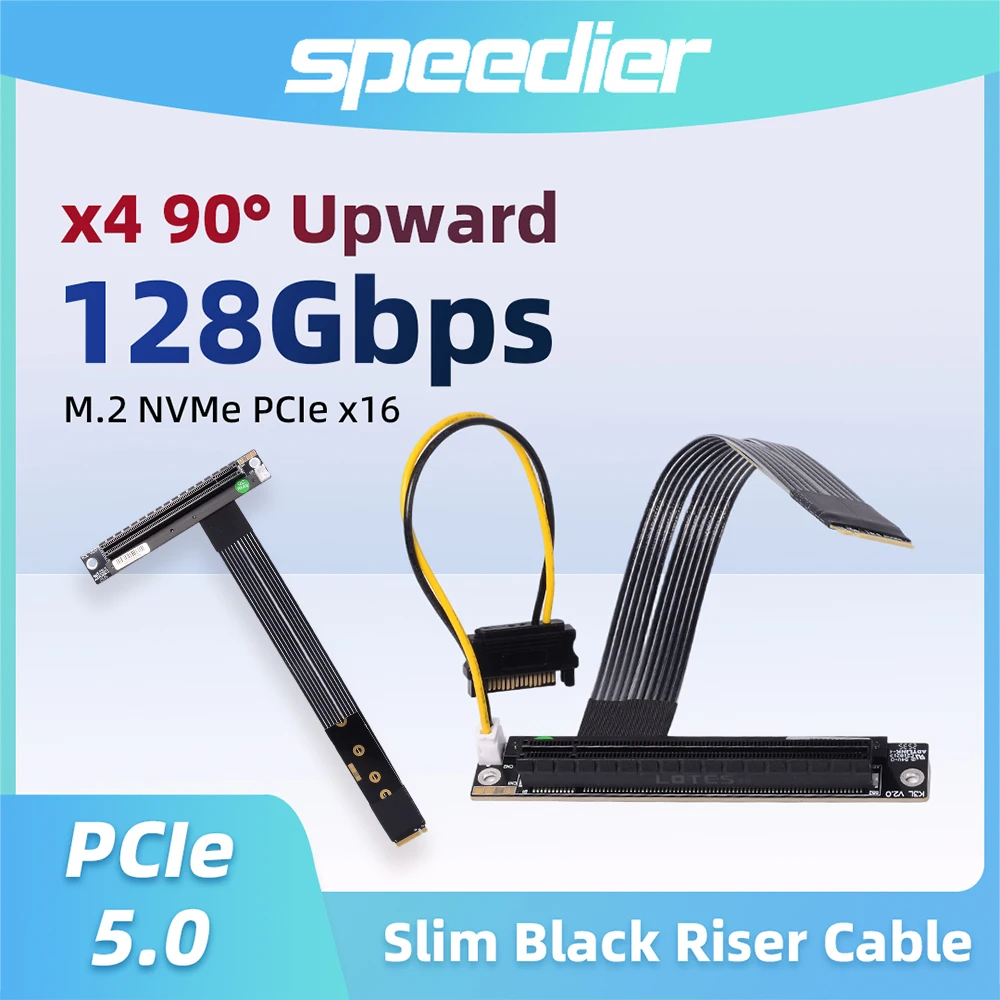 M.2 NGFF NVMe key M to PCIe 5.0 x16 Riser Cable 90 180 270 degree Gen5 128Gbps STX Nvidia AMD GPU graphics card Extension 5-60cm