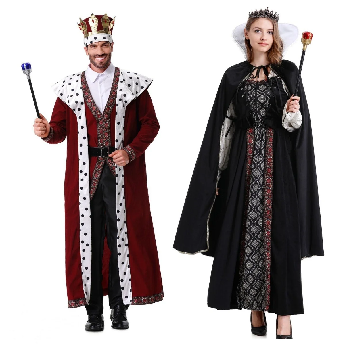 

Medieval King Queen Cosplay Costumes Halloween Party Outfits Suit With Cloak Carnival Prince Couple Costumes Performance Costume