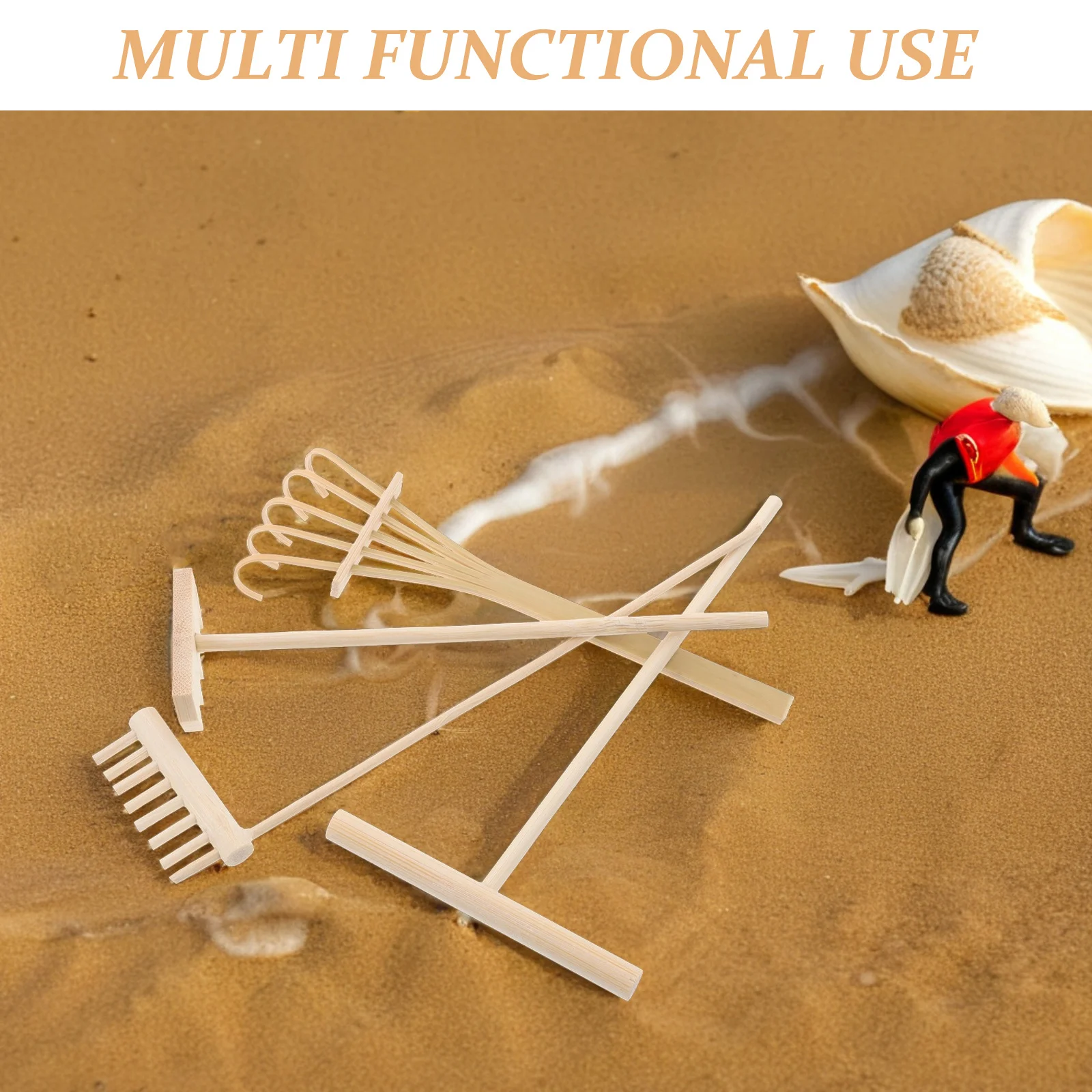 Tabletop Rake Tools 4 Pcs Mini Zen Garden Accessories Set Natural Wood Decor for Office Desk