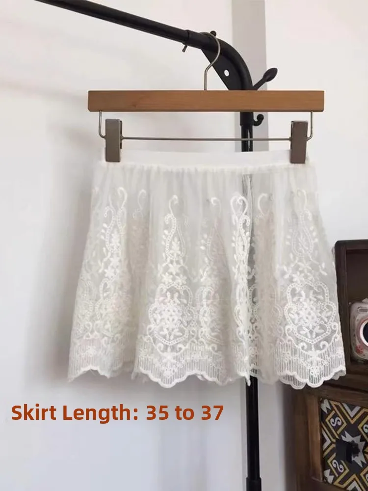 Lace Trim Sweatshirt Base Layer Skirt Women's mid Waist A-Line Short Skirt Korean Style Commute Hollow out Polyester Fabric
