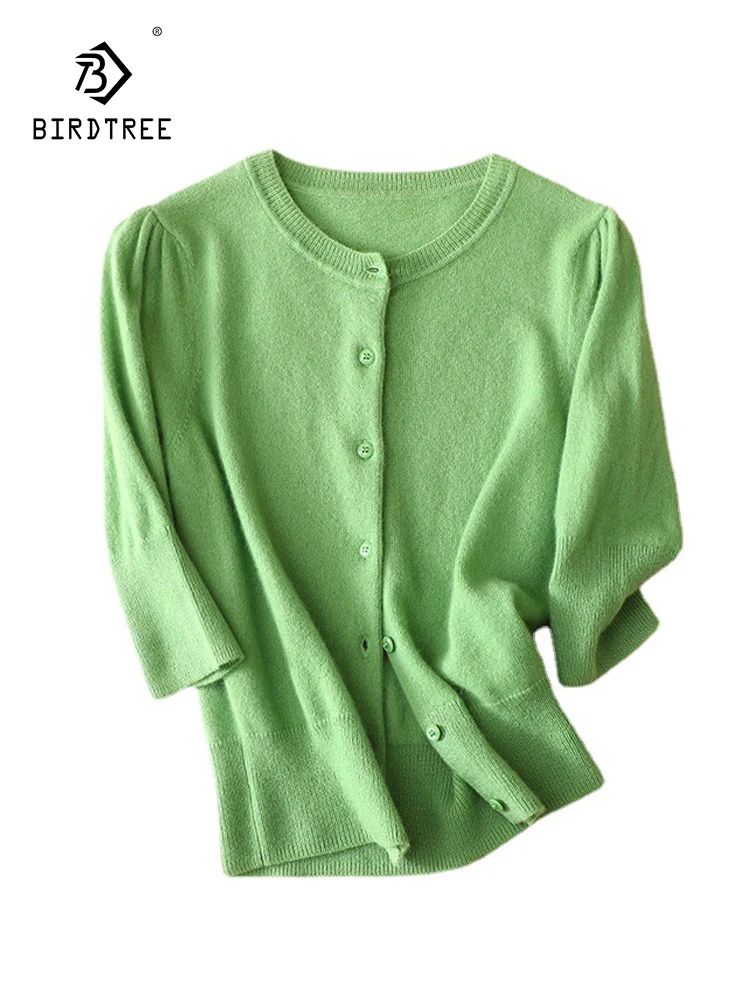 

Birdtree Cashmere Solid Knitted Coat Sweater Women's Cardigan Medium Sleeve O Neck Sweater 2023 Spring Autumn New T38540QC