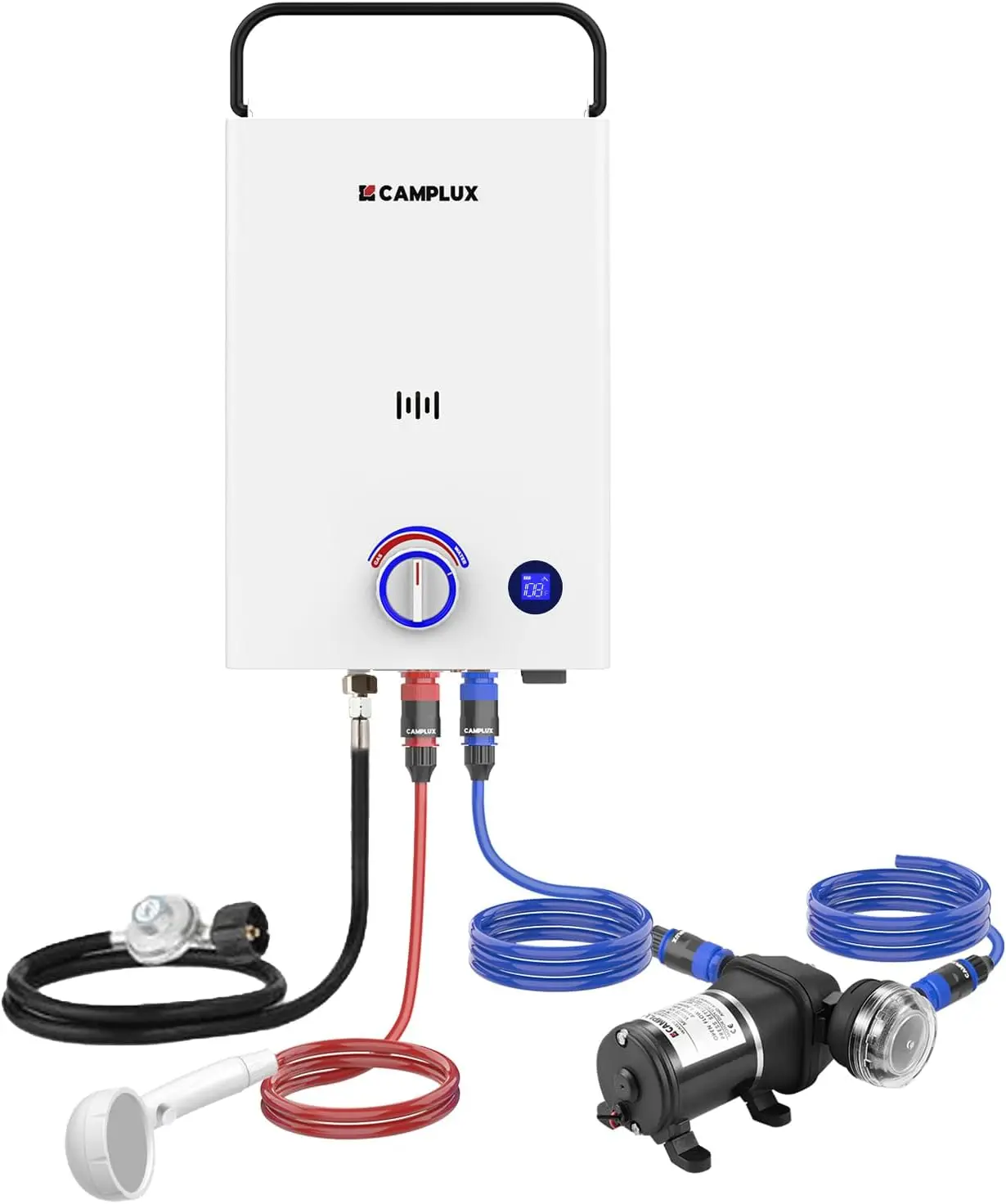 Portable Tankless Water Heater with Pump F10 Pro, 2.64 GPM Propane Gas Water Heater with Pump Tank Pack Kits, Outdoor, Camping,