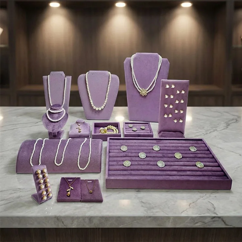 

Light Purple Velvet Jewelry Necklace Display Stand Jewelry Display for Selling and Shows Ring pendant tray box