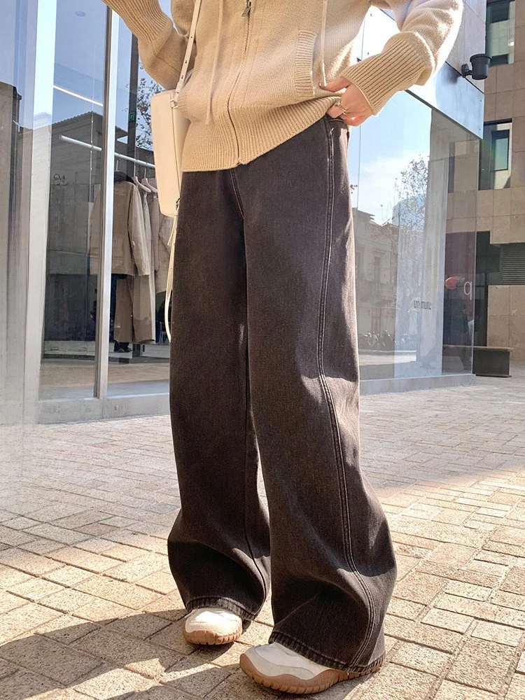 

Ravi God Pants High Waist Fce Lined Jeans 3D Effect Slimming Winter Straight Leg Casual Cotton Blend Ladies Jeans