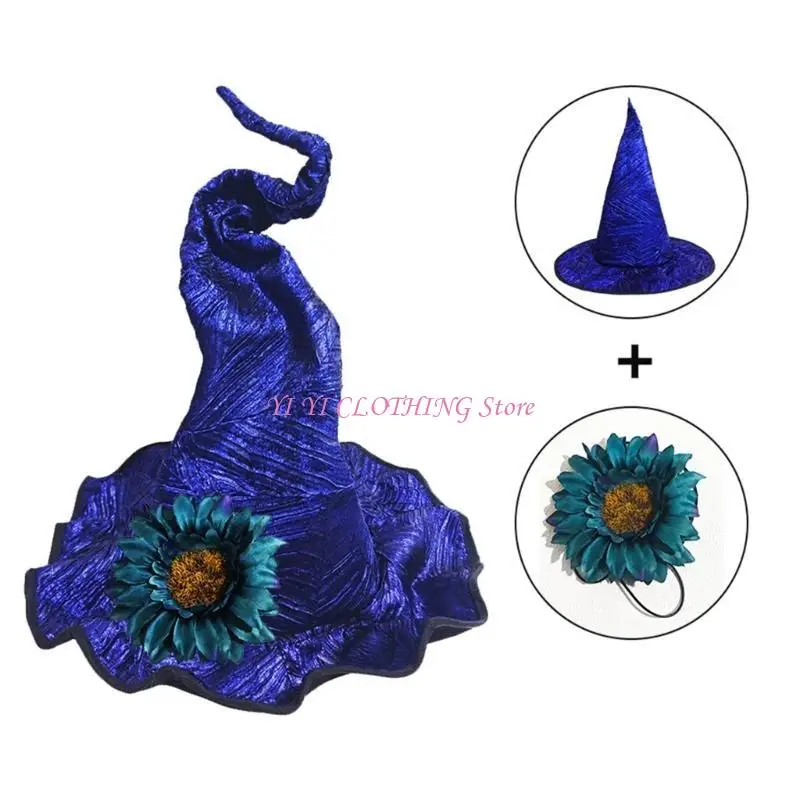قبعة الساحرة N5KF مع Twist Designs زهرة قابلة للفصل لحدث الهالوين وموظفي عشاق Cosplay إكسسوارات فريدة من نوعها