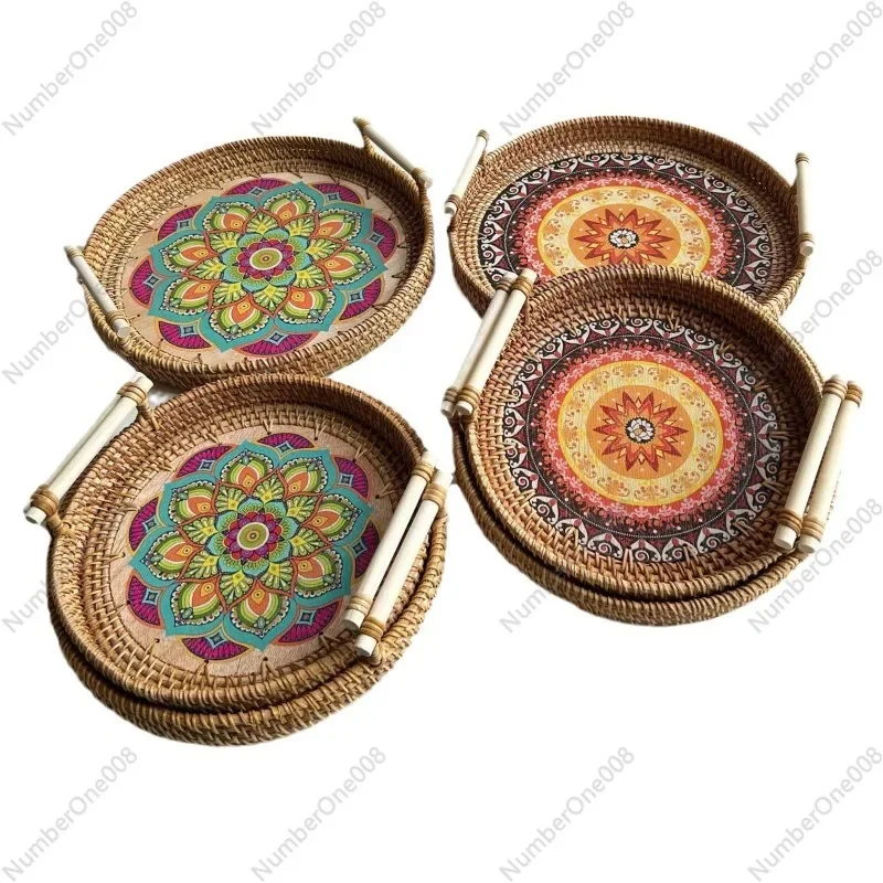 

Корзина с фруктами из ротанга, тканая корзина для хлеба, поднос для закусок, димсам, журнальный столик, поднос для кондитерских изделий, настольная корзина для хранения