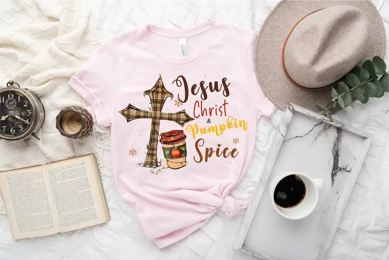 Jesus Christ Pumpkin Spice Shirt Thanksgiving 2022 Fall Season Lover Sign Believer Short Sleeve Top Tees O Neck 100% Cotton y2k