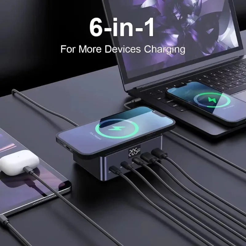 205W USB C Charger Station GaN Fast Charging Block Multiple Ports PD QC Power Adapter Desktop for Laptop Tablet Phone MacBooks