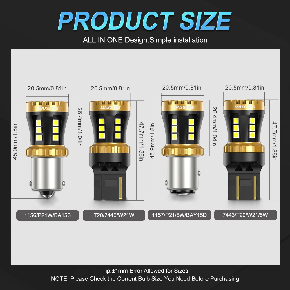 2Pcs 1157 BAY15D T20 LED 7440 W21W Led Bulbs WY21W Reverse Parking Lamps 1156 P21W Daytime Running Light 6500K White Yellow Red