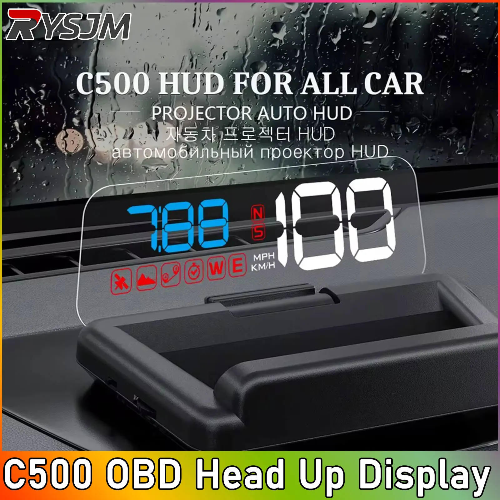 C500 OBD2 HUD With Mirror Projection Digital Head-Up Display Car Speed KM/H MPH Projector On-Board Computer Fuel Mileage RPM