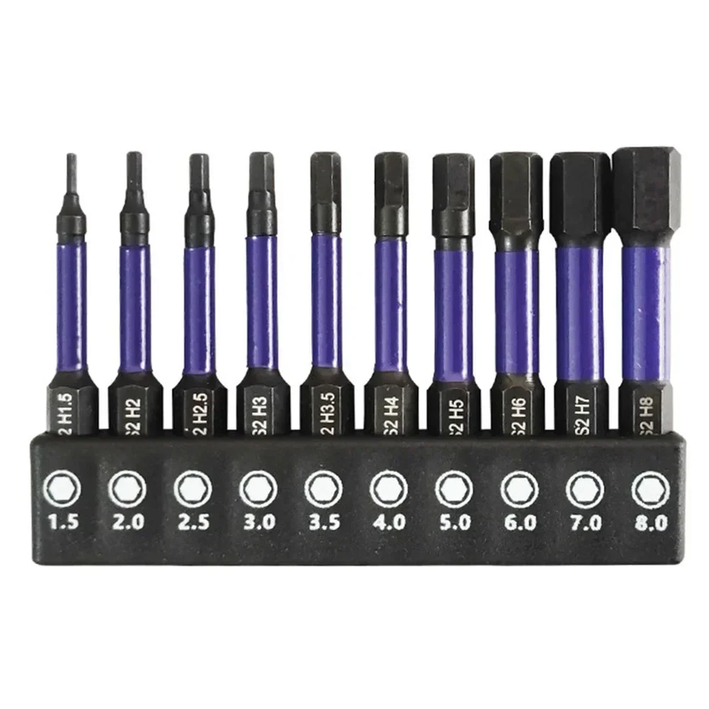 10Pcs Magnetic Hex Head Wrench Drill Bit Set 1/4 Shank Quick Release Screwdriver Bit H1.5-H6 For Impact Screwdrivers