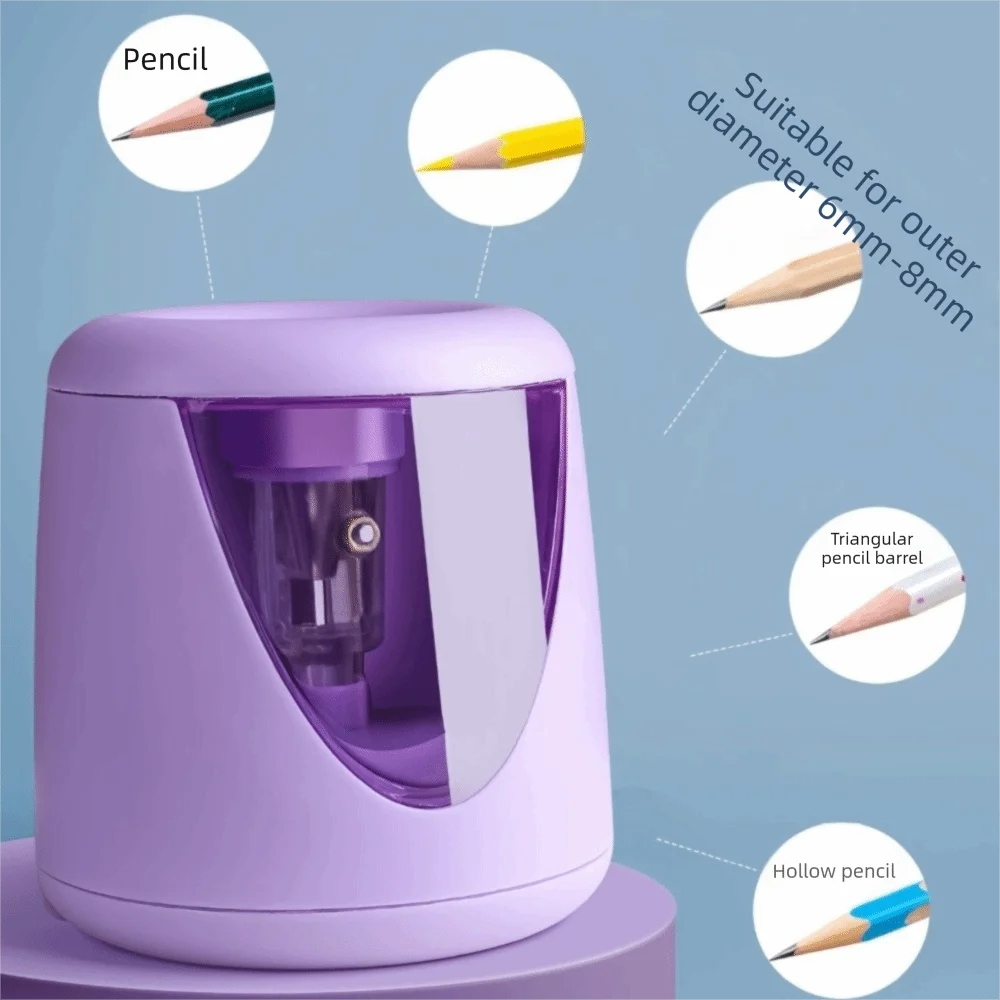 Automatic Switch Electric Pencil Sharpener Cartoon Design Decorative Sticker Automatic Pencil Sharpener Electric Powered