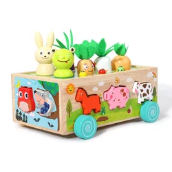 Wooden Shape Assortment Matching Children Toys Numbers Geometry Animals Game Cart Montessori Education Building Blocks Kids Toys