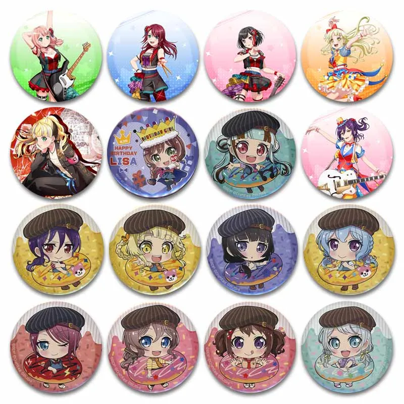 Anime Game BanG Dream Badges Toyama Kasumi Ushigome Rimi Lapel Pins Clothes Collar Jewelry Cute Round Brooch Accessories Gifts