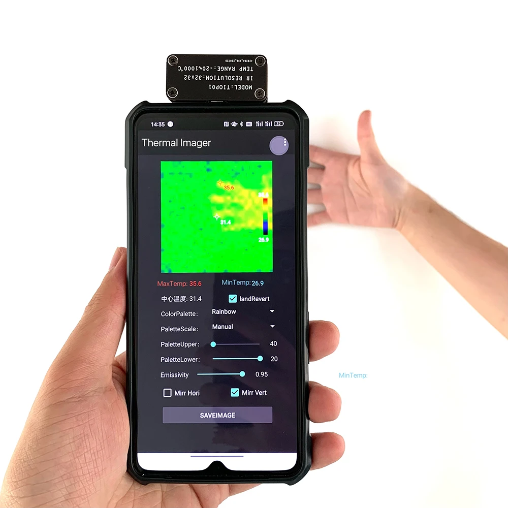 Mini termocamera 32*32 ad alta risoluzione 20~1000 ℃ per rilevatore di temperatura per telefoni cellulari Android tipo C