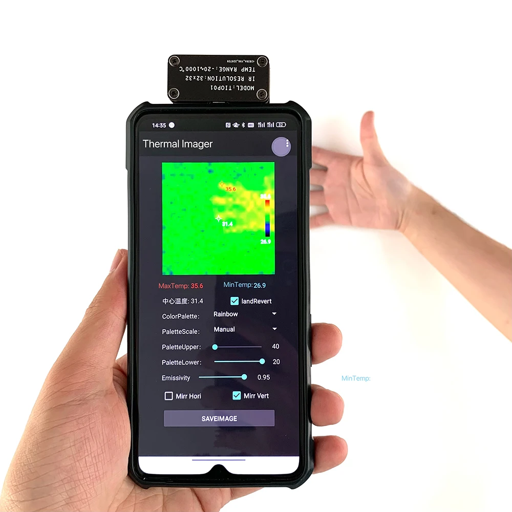 Mini termocamera 32*32 ad alta risoluzione 20~1000 ℃   per rilevatore di temperatura per telefoni cellulari Android tipo C