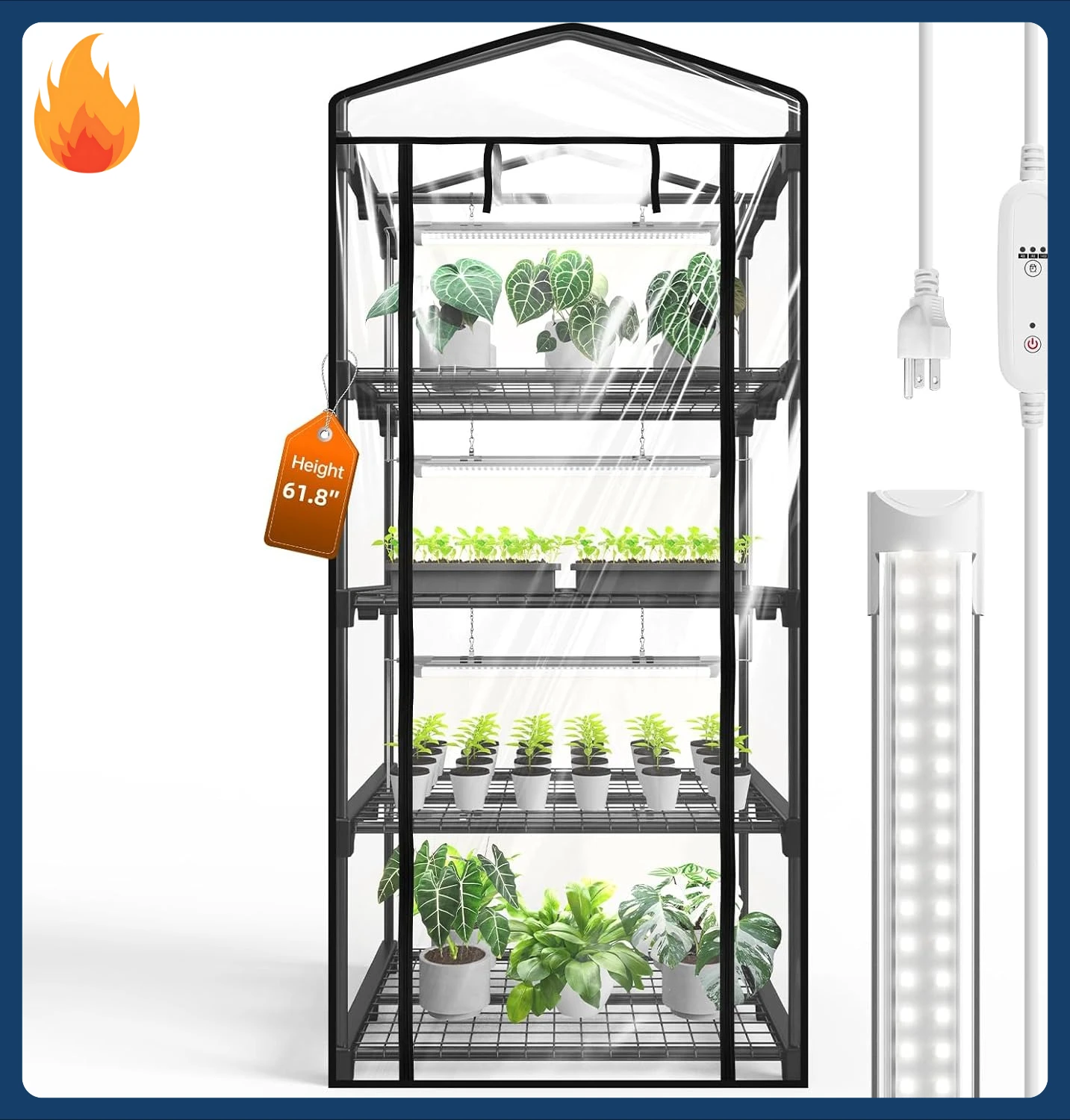 

[Новое поступление! ]Внутренняя теплица с освещением для выращивания растений, мини-зеленый дом с 4 упаковками, 20 Вт, полный спектр освещения для растений с таймером, S для растений