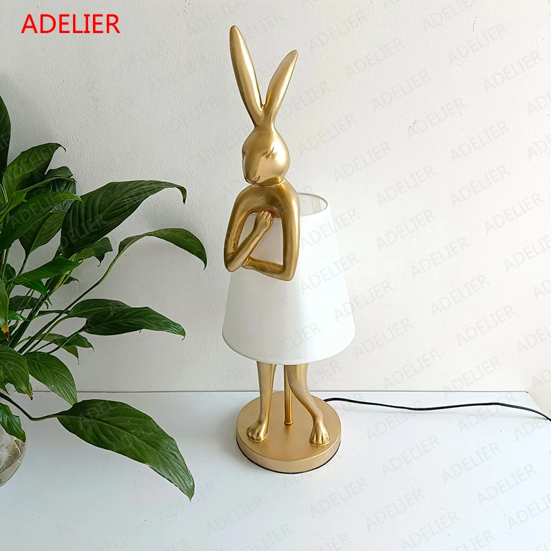 Imagem -03 - Resina Rabbit Table Lamps For Living Room Decoration Avental Rabbit Animal Desk Lamp Led Light Designer Bedside Lamp Home Decor