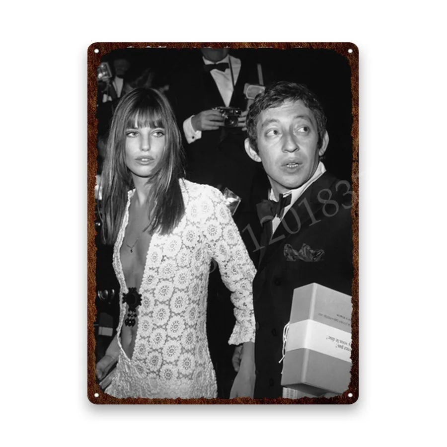 

Jane Birkin Poster Metal Plaque Serge Gainsbourg Wall Art Metal Tin Sign Plate Black and White Vintage Room Decor 20X30 30X40Cm