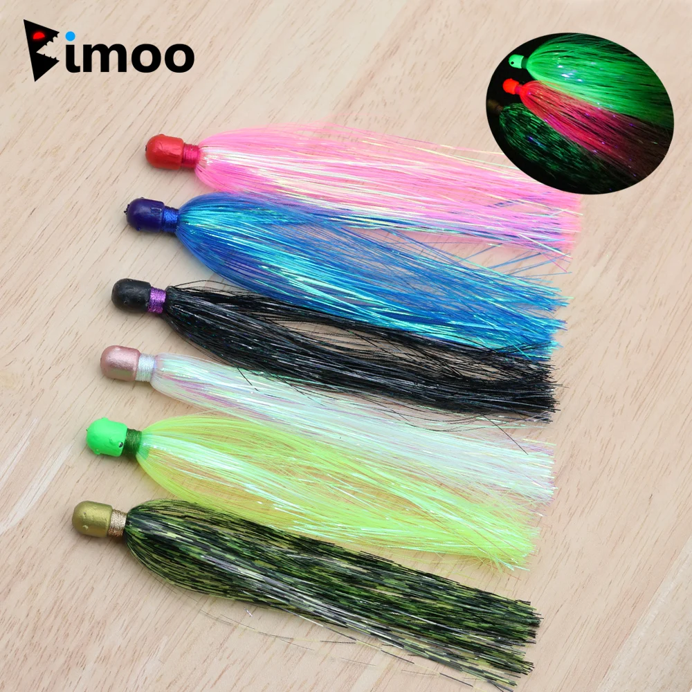 3er-/6er-Pack Mylar Flash Teaser Tail Jig Head Angelköder für Salzwasserfischen, Skirt Trolling Köder-Rigs Zubehör