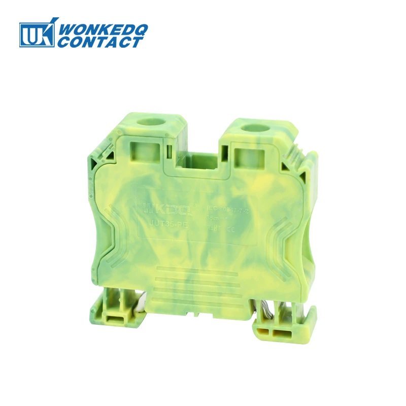 UT-35-PE 35mm2 Grond Terminal Block Din Rail Draad Connector Hexagon Socket Schroef Elektrische Doorvoer Installatie UT35-PE