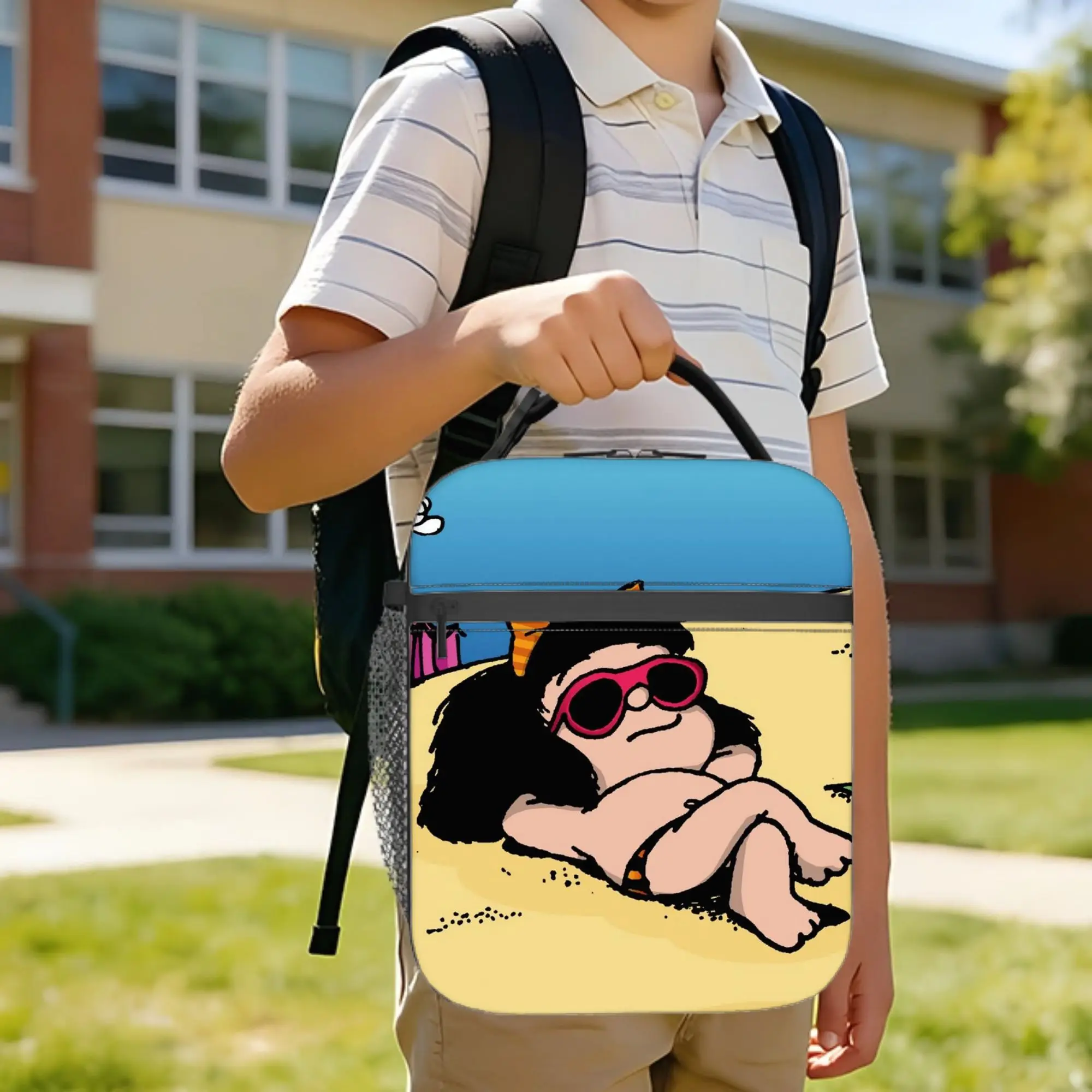 Mafaldas Insulated Lunch Bags Large Amine Cartoon Meal Container Cooler Bag Lunch Box Tote Work  Outdoor Food Handbags