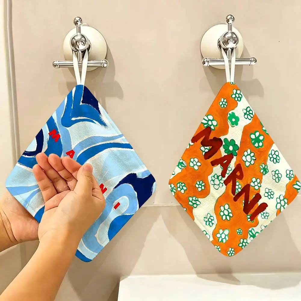 Luxury M-Marni Flowers Multi-scene Polyester Cotton Towel, Hanging Hand Wiping Cloth for Kitchen Bathroom Hotel