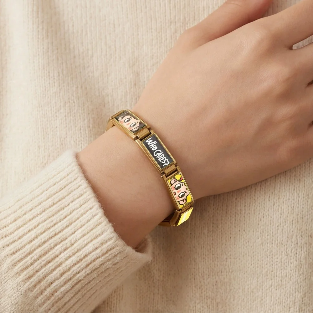 Cute Original Italian Charm Bracelet Link Extended Version Stainless Steel Module Cartoon Animal English Words DIY Jewelry