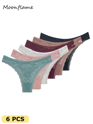 Moonflame 6 Pcs Sexy Lingerie Women Underwear Transparent Lace Thongs Woman Bikini
