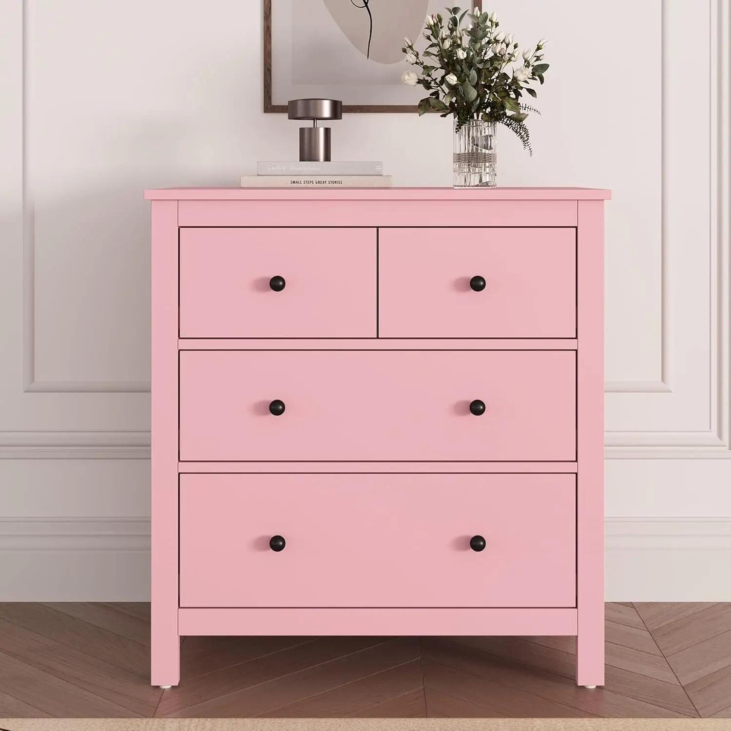 

RoyalCraft Pink Nightstand for Bedroom, Wide Nightstand with 3 Drawer, Wood End Table with Storage