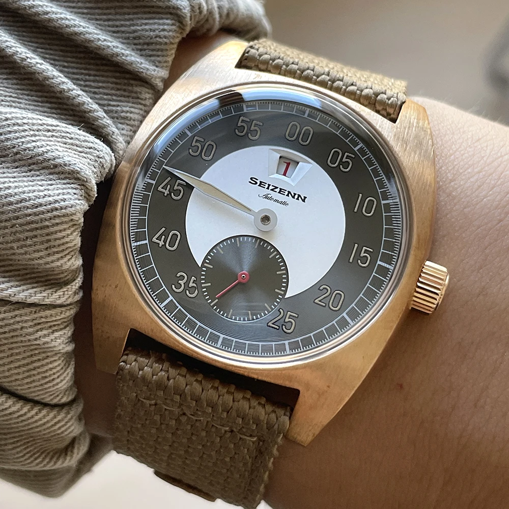 NEW SEIZENN Jumping Hour Men Watch Military Automatic Mechanical Watch Vintage Date Window 38mm Bronze Relogios Masculino