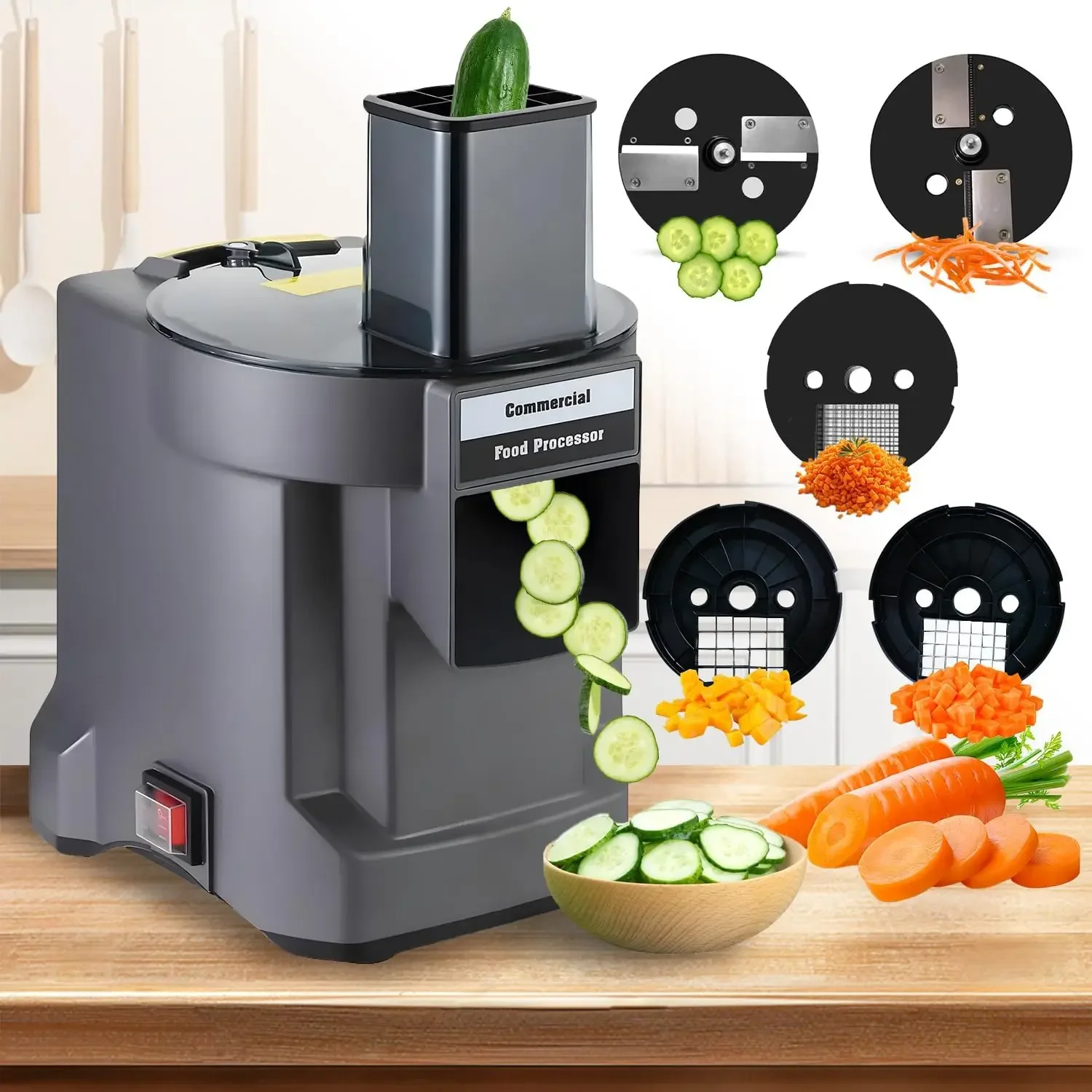 

5 in 1 Commercial Food Processor with 5 Blades, Electric Vegetable Chopper, Vegetable Dicer Fruit Slicer, Multifunctional Shredd