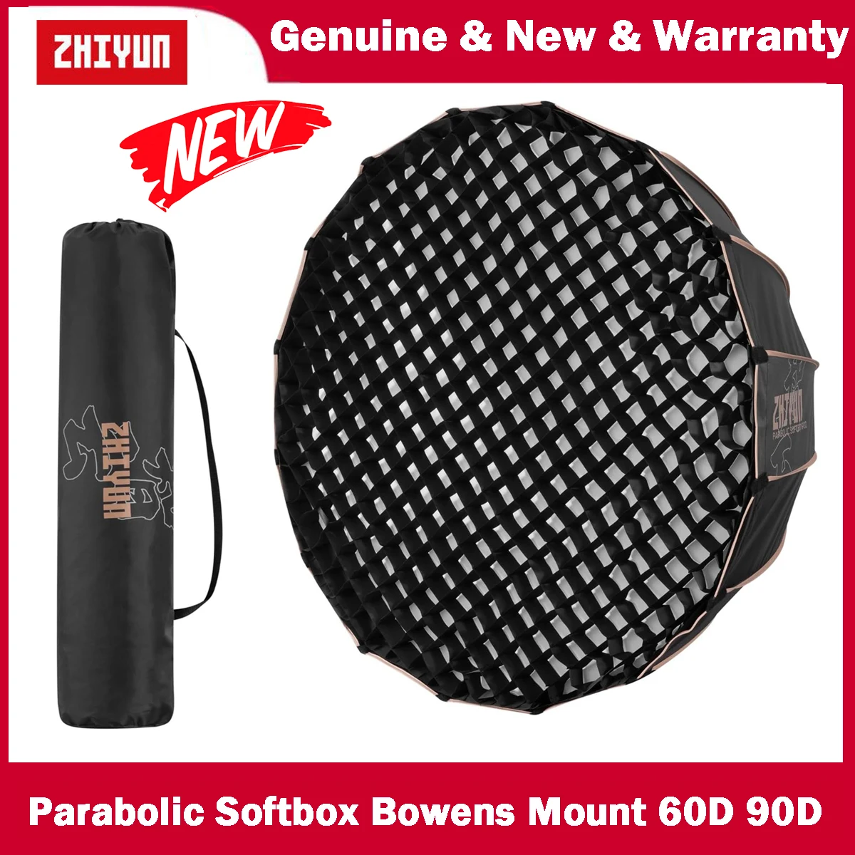 ZHIYUN Parabolic Softbox 90D 60D Bowens Mount Light Diffuser for G60 & X100 Aputure Amaran Godox Sokani X100 LED Video Light