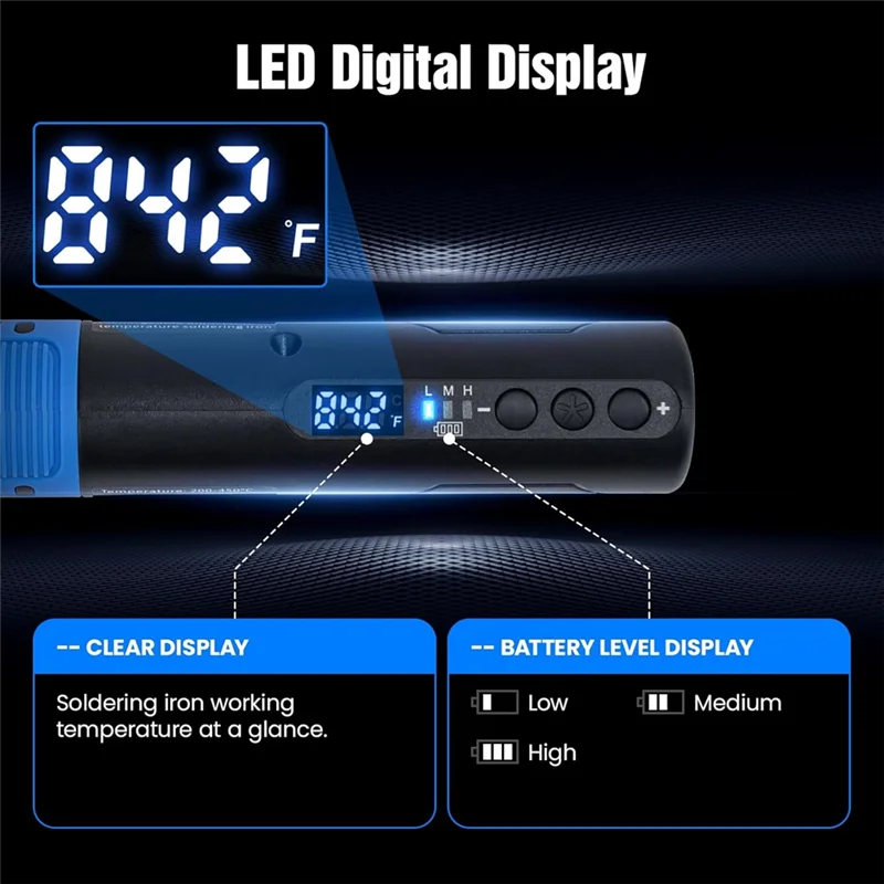 

A02F-Cordless Soldering Iron Kit, LDE Digital Display USB Rechargeable Soldering Iron For Small Soldering Projects, DIY